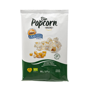 Organic microwave popcorn with extra virgin olive oil 90g front view