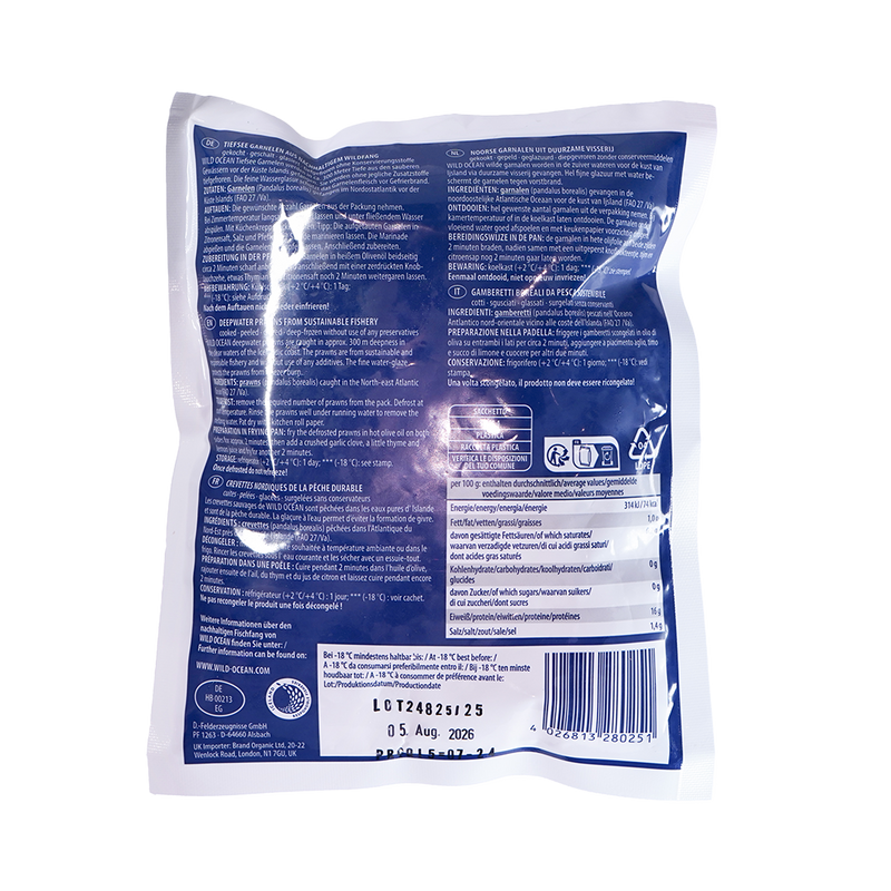 Organic Frozen Ocean Wild deep-water Prawns 180g