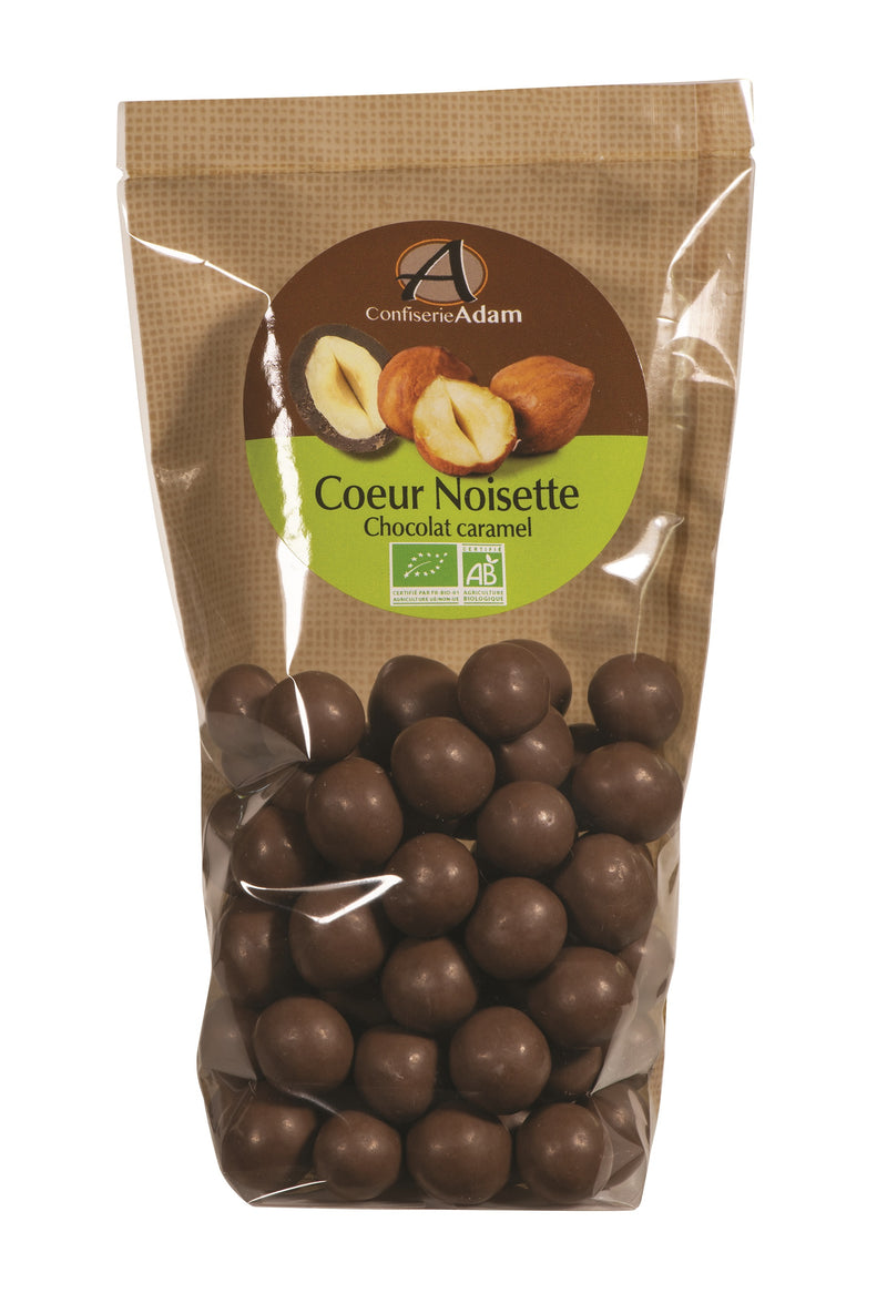 Organic Roasted Hazelnut coated with caramel chocolate 150g