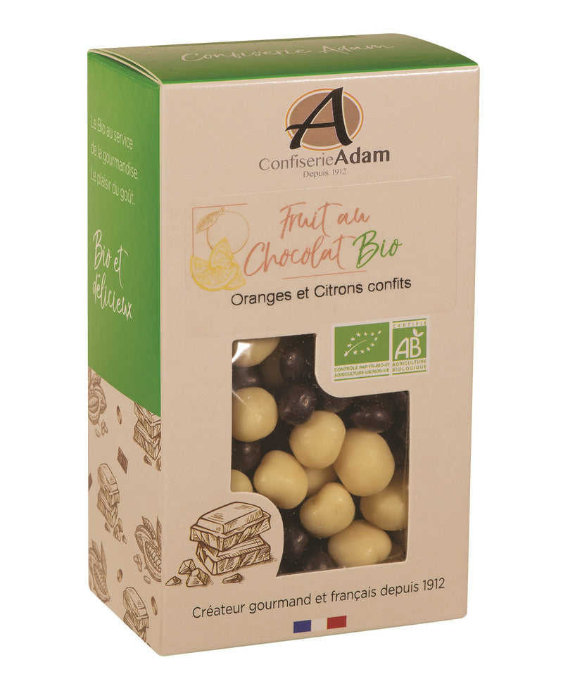 Organic candied Orange dark chocolate and candied lemon white chocolate 150g