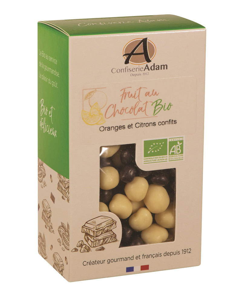 Organic Candied Orange Dark Chocolate & Candied Lemon White Chocolate 150G - Confiserie Adam -