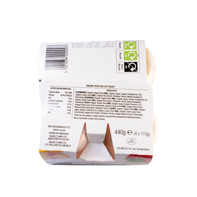 Organic Luscious Fruits Straw/Rasp/Cherry/Peach Yogurt 110G X 4