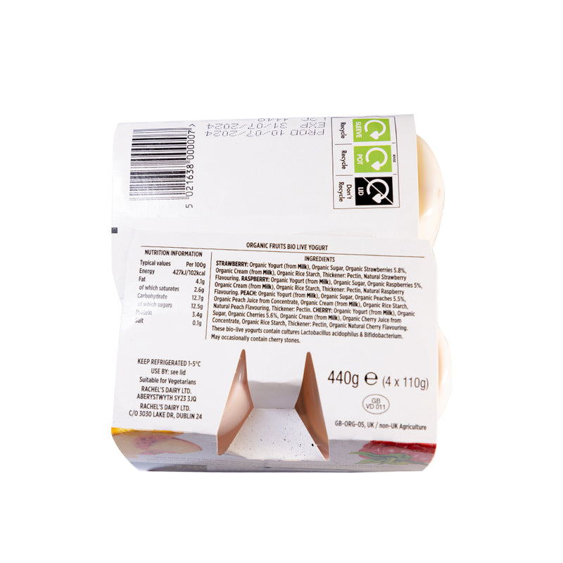 Organic Luscious Fruits Straw/Rasp/Cherry/Peach Yogurt 110G X 4