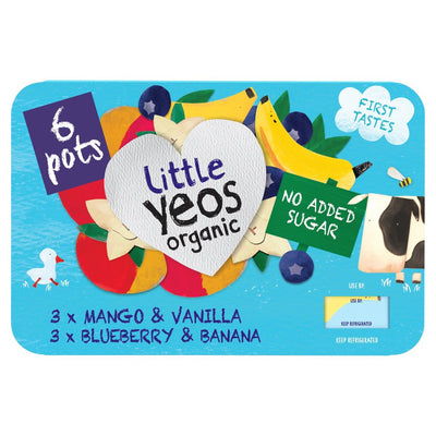 Organic No Added Sugar Mango, Vanilla and Blueberry, Banana Yogurt (6x42g) - Yeo Valley -