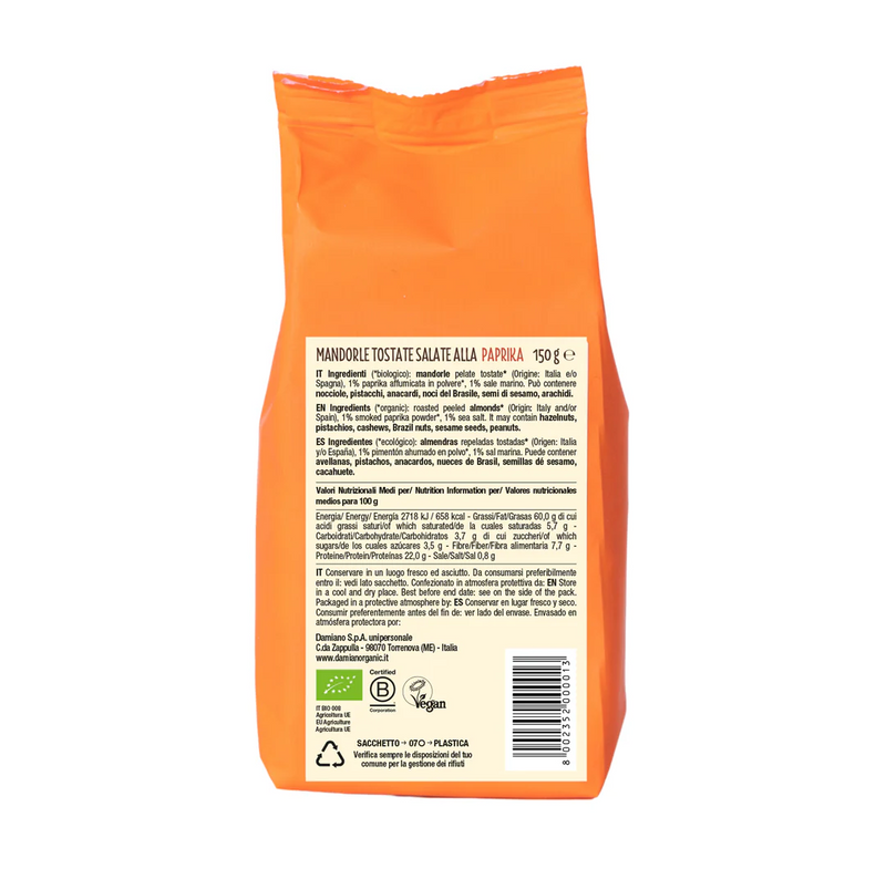 Organic Toasted Peeled Almonds Salted with Organic Paprika 150g