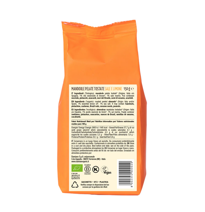 Organic Toasted Peeled Almonds with Salt and Lemon 150g