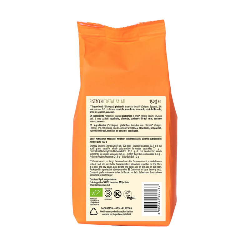 Organic Shelled Toasted and Salted Pistachios 150g