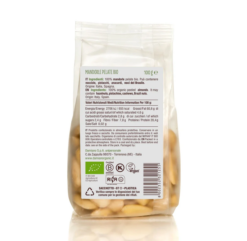 Organic Peeled Almonds 100g