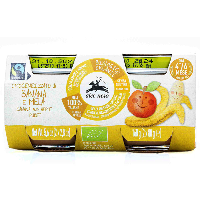 Organic banana and apple puree  160g - Alce Nero -