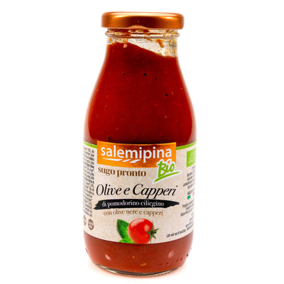 Organic Ready made Cherry Tomato Sauce with Black Olives and Capers 250g