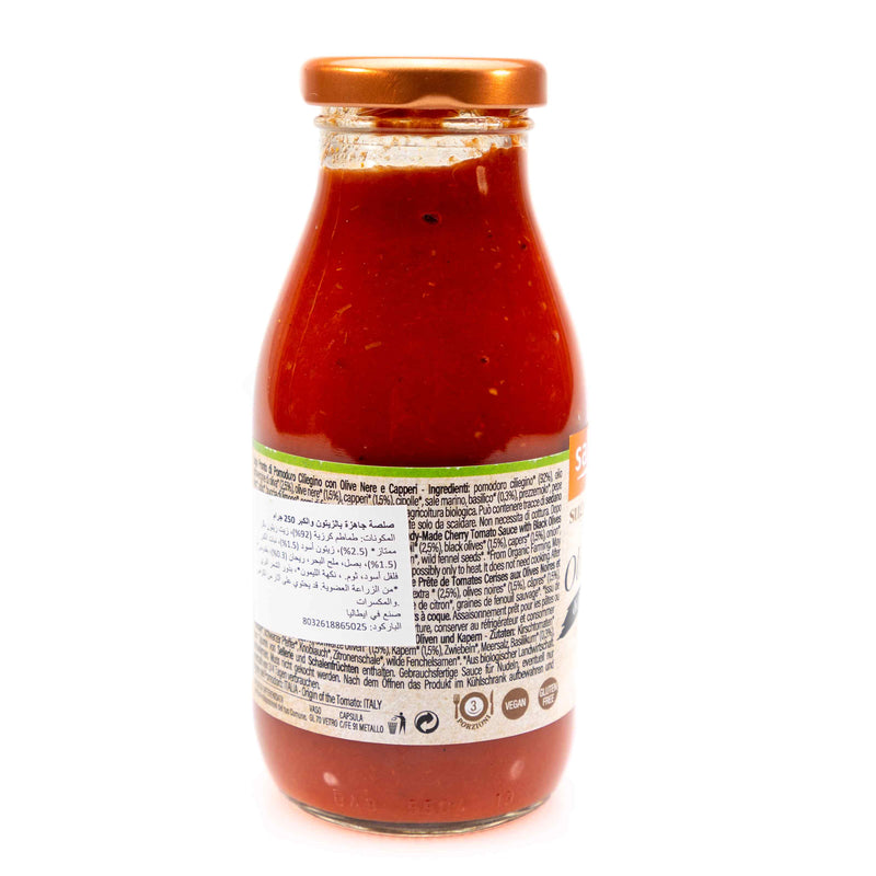 Organic Ready made Cherry Tomato Sauce with Black Olives and Capers 250g