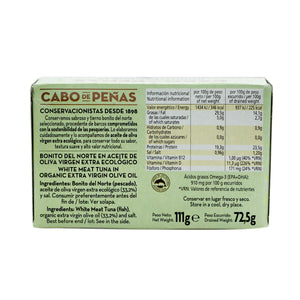 Organic White Meat Tuna In E.V. Organic Olive Oil 111g front view