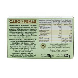 Organic Fillets "Ventresca" Of Light Meat Tuna In Extra Virgin Organic Olive Oil 111g front side 