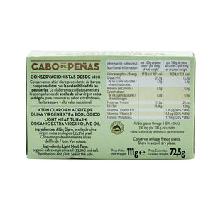 Organic Light Meat Tuna in Extra Virgin Olive Oil 111g front view