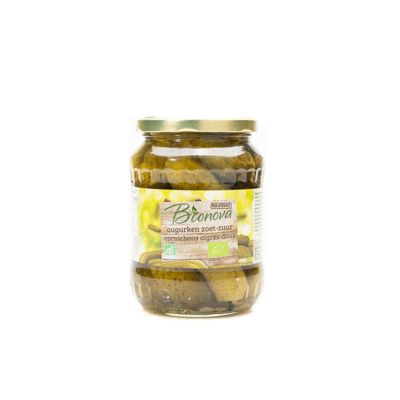 Organic Gherkins, sweet & sour 670g