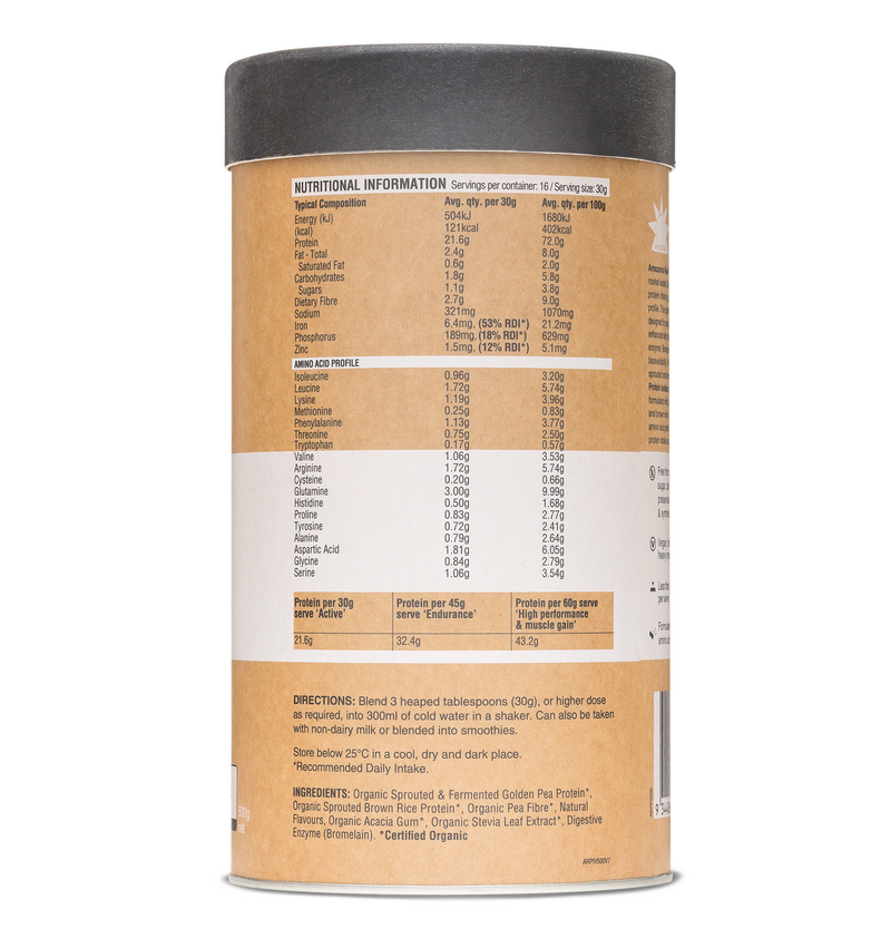 Organic Raw Pea/Rice Protein Isolate - Vanilla 1Kg