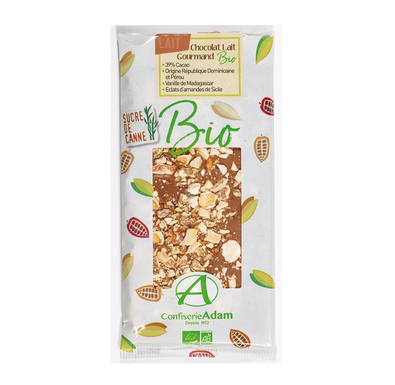 Organic Milk Chocolate Bar With Almond Chips 100G - Confiserie Adam -