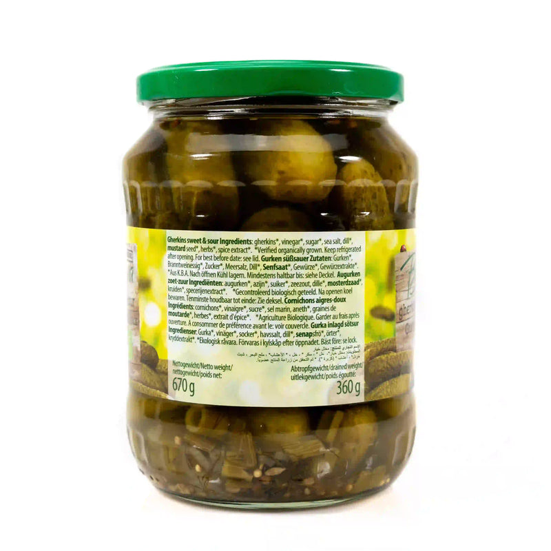 Organic Gherkins, Sweet & Sour 670G