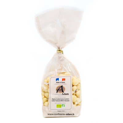 Organic Candied lemon coated in lemon-flavoured white chocolate