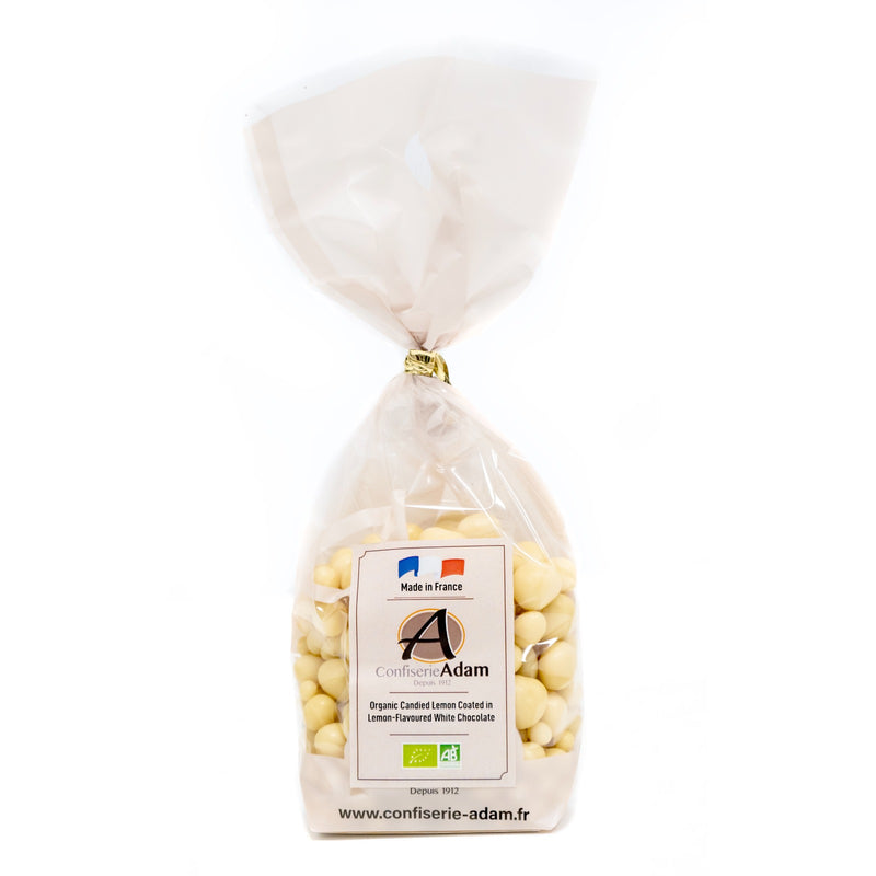 Organic Candied lemon coated in lemon-flavoured white chocolate