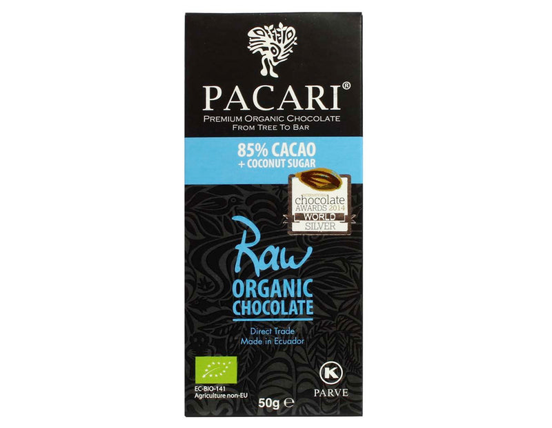 Organic Raw Chocolate 85% Cacao w/ Coconut Sugar 50g, Vegan