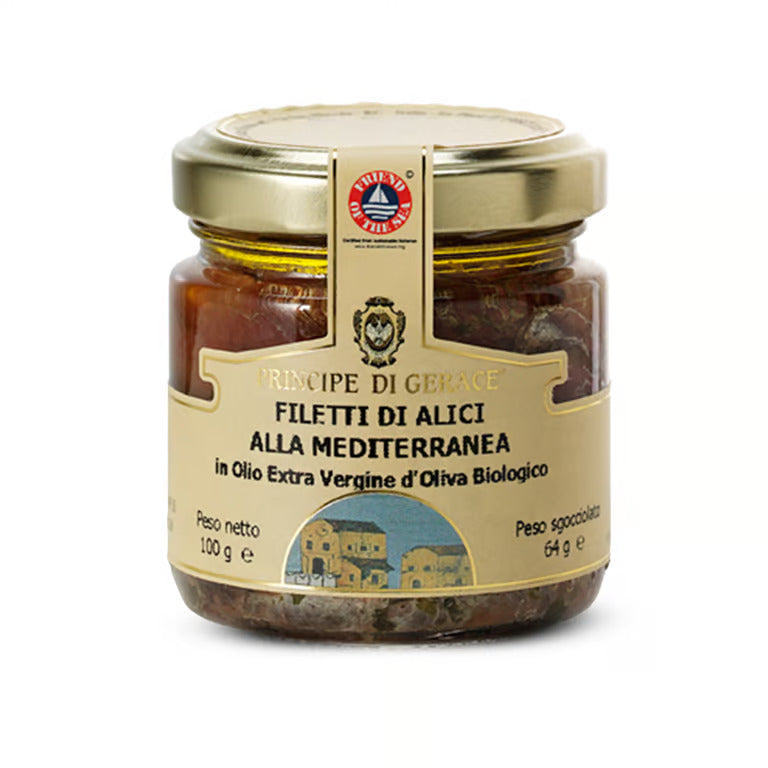 Mediterranean Fillets Of Anchovies  In Organic Extra Virgin Olive Oil 100g
