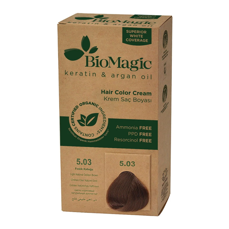 BiomaGic - Hair Color Cream With Keratin & ArGon Oil 5.03 Light Golden Brown