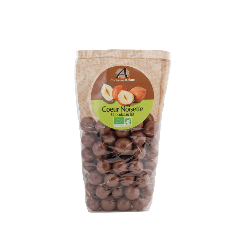 Organic Roasted hazelnut coated in milk chocolate - Sachet