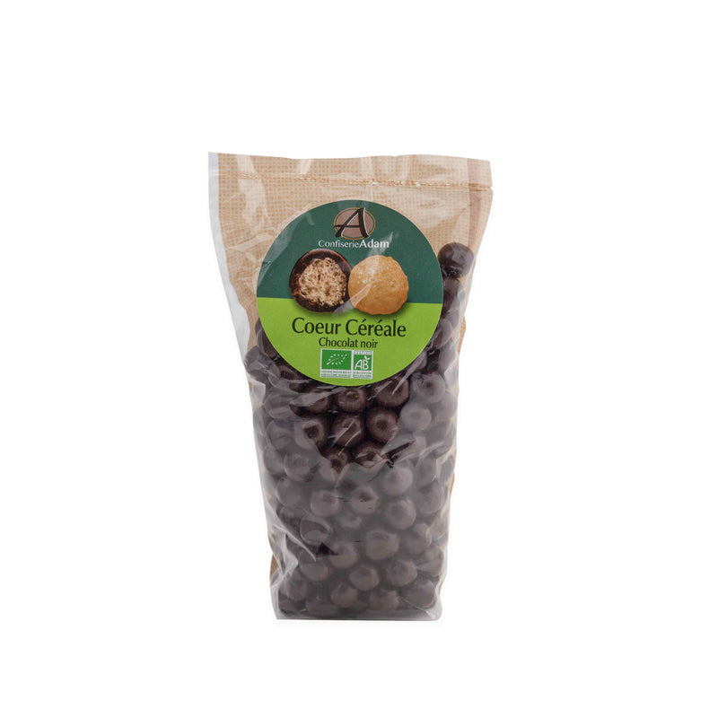 Organic Chocolate taste puffed cereals ball coated in dark chocolate - Sachet