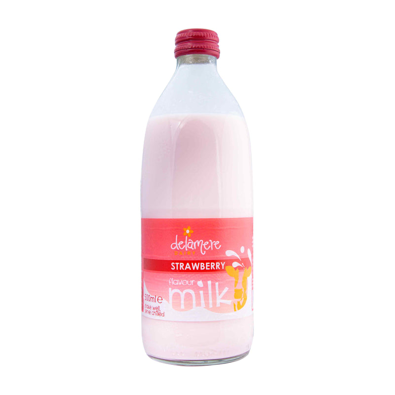 DELAMERE FLAVOURED MILK IN GLASS - STRAWBERRY