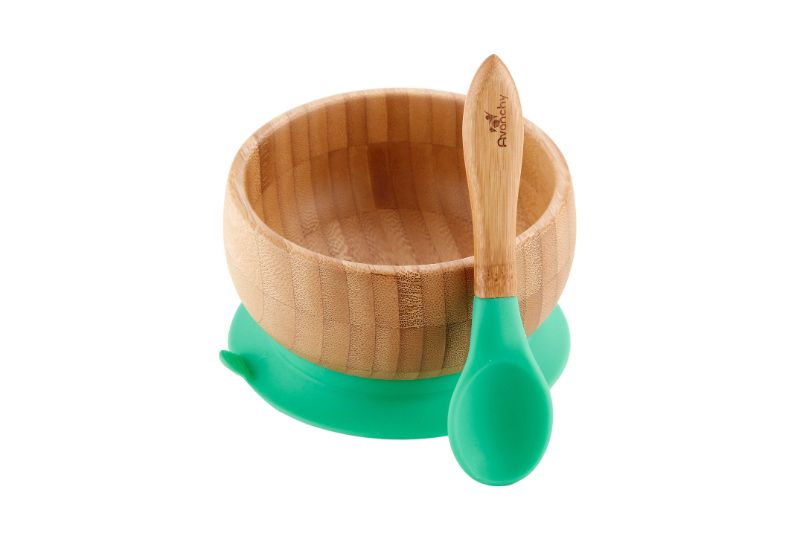Baby Bamboo Stayput Suction Bowl+Spoon (Green)