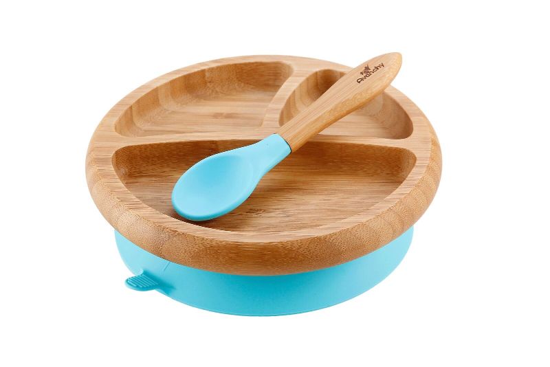Bamboo Suction Classic Plate + Spoon-Blue