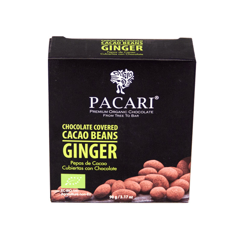 PACARI CACAO BEANS W/ ORG CHOCO & GINGER FLAV90G