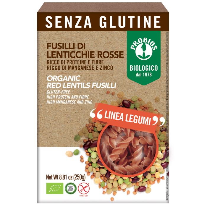 Organic Red Lentils Fusilli Gluten Free 250g