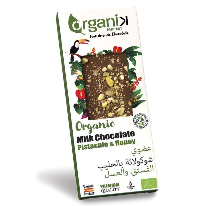 Organic Milk chocolate with Pistachio Honey 50g