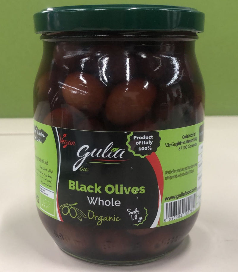 Organic Whole Black Olives In Brine 550g